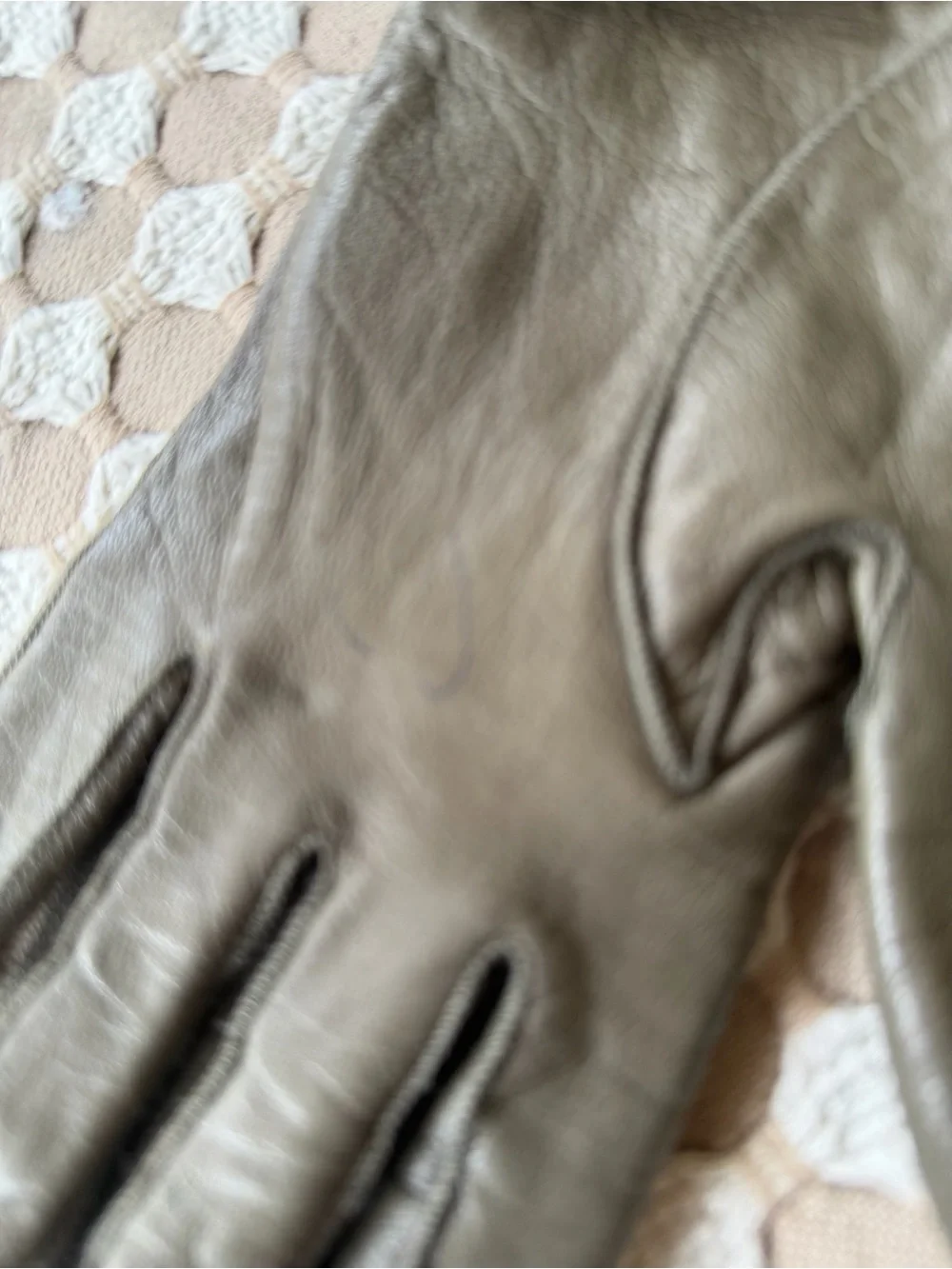 Women's Louis Vuitton Olive Brown Leather Gloves with Gold Hardware - Small